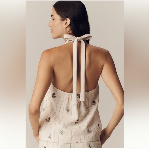 Anthropologie Floral Pinstripe Halter Vest Medium Feminine Menswear Tailored NWT - Picture 5 of 9